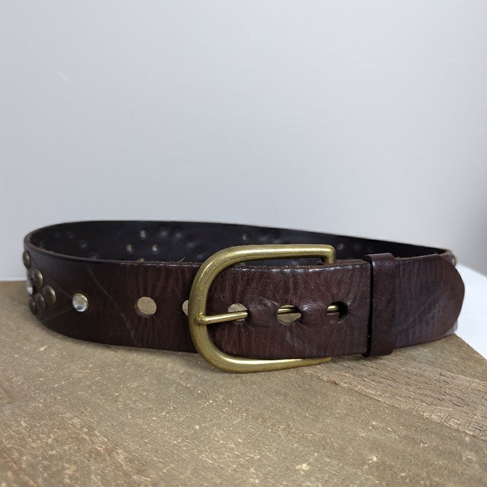 Linea pelle leather belt, brown leather rhinestone, solid brass